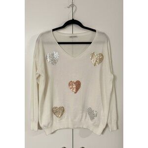 Made in Italy Sequin Heart V-Neck Sweater